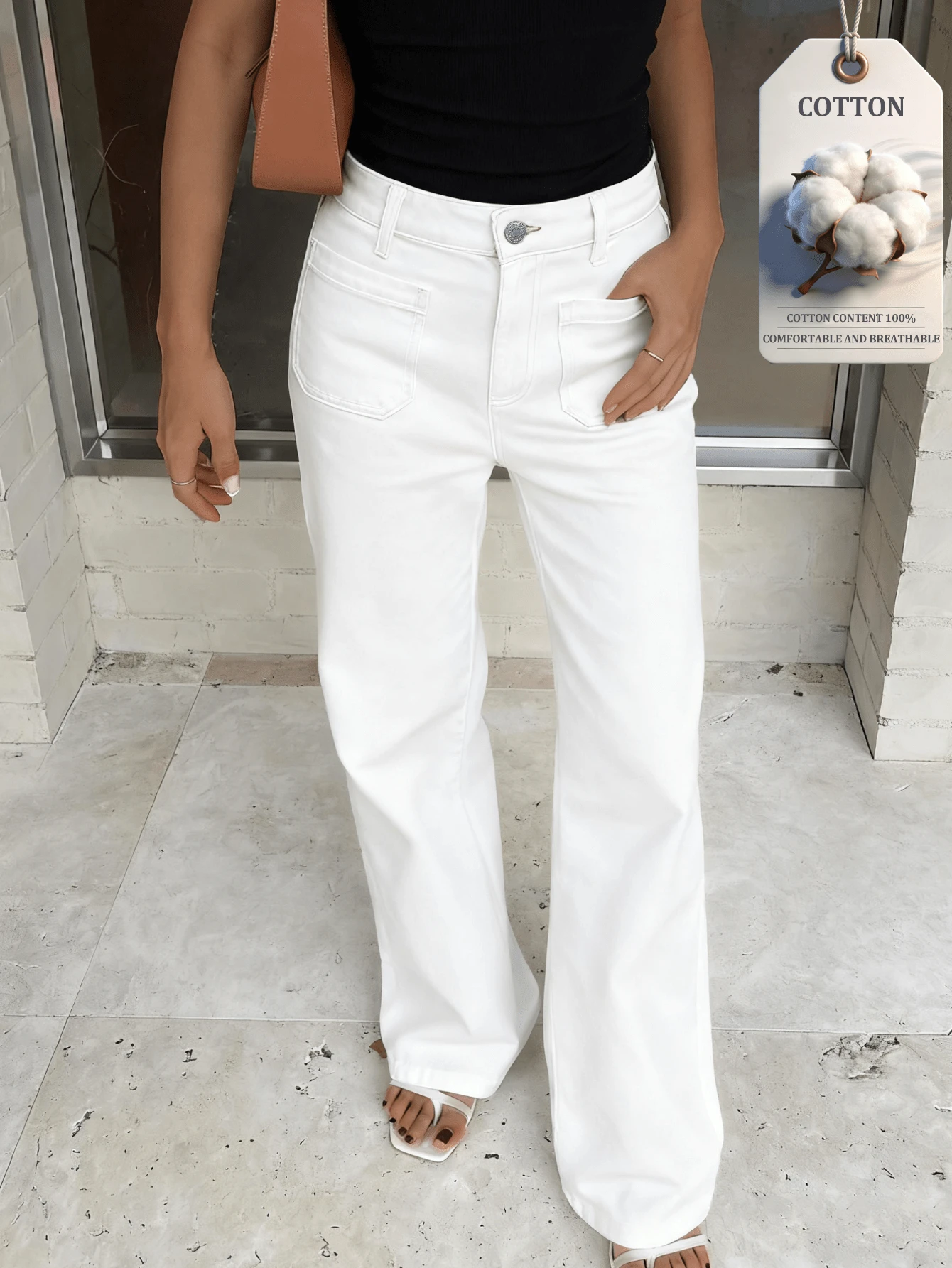 NVFelix Women'S Loose Straight Leg Jeans Retro Elegant And Fashionable Y2k Street Style Winter Thanksgiving New Year White New Style - White - View 1