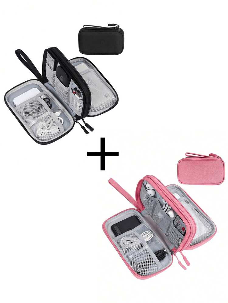 1 pezzo Borsa da toilette multifunzionale in nylon, organizer portatile con tasche multiple e divisori in rete, portafoglio di grande capacità, borsa da toilette con doppia cerniera di grandi dimensioni, unisex, essenziale per brevi viaggi, viaggi, ritorno a scuola, borsa impermeabile per l'archiviazione di elettronica - Multicolore - Visualizzare 20