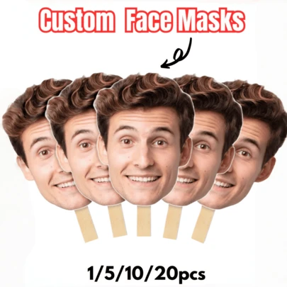 1/5/10/20pcs Photo Masks, Birthday Party Decorations, Wedding Portrait, Suitable For Wedding, Party, Bachelor Party And Birthday | 12pcs Personalized Fan-Shaped Face Hollow Headshot Masks With Handles, Funny Face Masks, Customized Large Head Hollow Face Party Decorations, Upload Photo, Birthday Masks With Handles And Elastic Bands, Wedding, Friends, Relatives, Best Gift, Party, Decorations, Bridal Shower Facial Props ,Forever Love