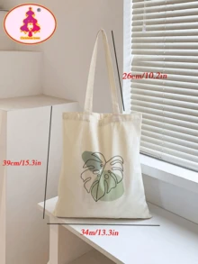 Leaf Graphic Shopper Bag Canvas Casual Style - Beige - View 3