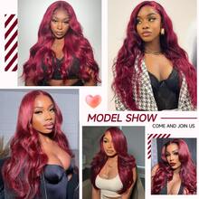 200% Density #99J Burgundy Lace Front Wig, Blended Hair, Natural Wave, Transparent Brazilian Virgin Hair Lace Front Wig, 13x4 5x5 13x6 Lace Front Wig, Pre-Plucked With Baby Hair, For Women, Natural Black, 8-34 Inches - SBUG - View 11