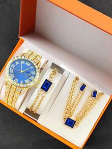 4pcs/Set Men's Elegant Versatile Quartz Watches, Fashion & Minimalist Watch Set - Gold - View 2