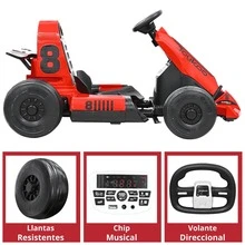 Joykoo Montable Eléctrico Go Kart para Niños Largo Ajustable Control Remoto Batería Recargable 12V Luces Sonido Bluetooth Soporta 80 kg - Rojo - Ver 5