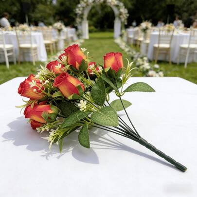 1件/3件逼真仿真花束 - 栩栩如生的丝绸手捧花束，适用于DIY工艺品、婚礼中心装饰、家居装饰、花瓶填充、户外活动和摄影道具 - 易于组装且可重复使用！