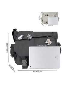 1个街头休闲大容量单肩斜挎包，复古通勤斜挎包，休闲百搭单肩包（带4个徽章），原宿风通勤包，适合男士街头时尚 - A - 查看 6