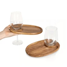 1/2pcs Wooden Cup Holder Plate, Rosewood Tray, Home Pizza Plate, Western Dining Plate, Snack Plate, Steak Plate, Pizza Baking Tray, Sushi Plate, Suitable For Halloween, Mother's Day, Kitchen Supplies, Home Decor Tray - Ginger - View 10