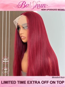 Brazilian Virgin Lace Front Wig #99J Burgundy Straight Human Frontal Hair 13x4 HD Transparent Lace Frontal Wigs For Women 200% Density Pre Plucked With Baby Hair Glueless Wigs Human Blended Hair Wigs Natural Hairline Tiny Invisible Knots - SBUG/99J - View 2