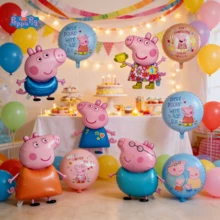 2pcs Creative Balloon, Peppa Pig Cartoon Foil Balloons, Birthday Party Decorations, Atmosphere Decor, Theme Party Supplies, Photo Props - Multicolor - View 2