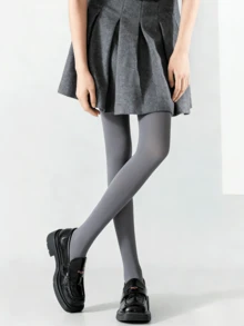 1双春秋季修身打底裤，灰色紧身裤，女士天鹅绒保暖过膝袜，高腰弹力修身性感半透明连裤袜，80克舒适袜 - 灰色 - 查看 5