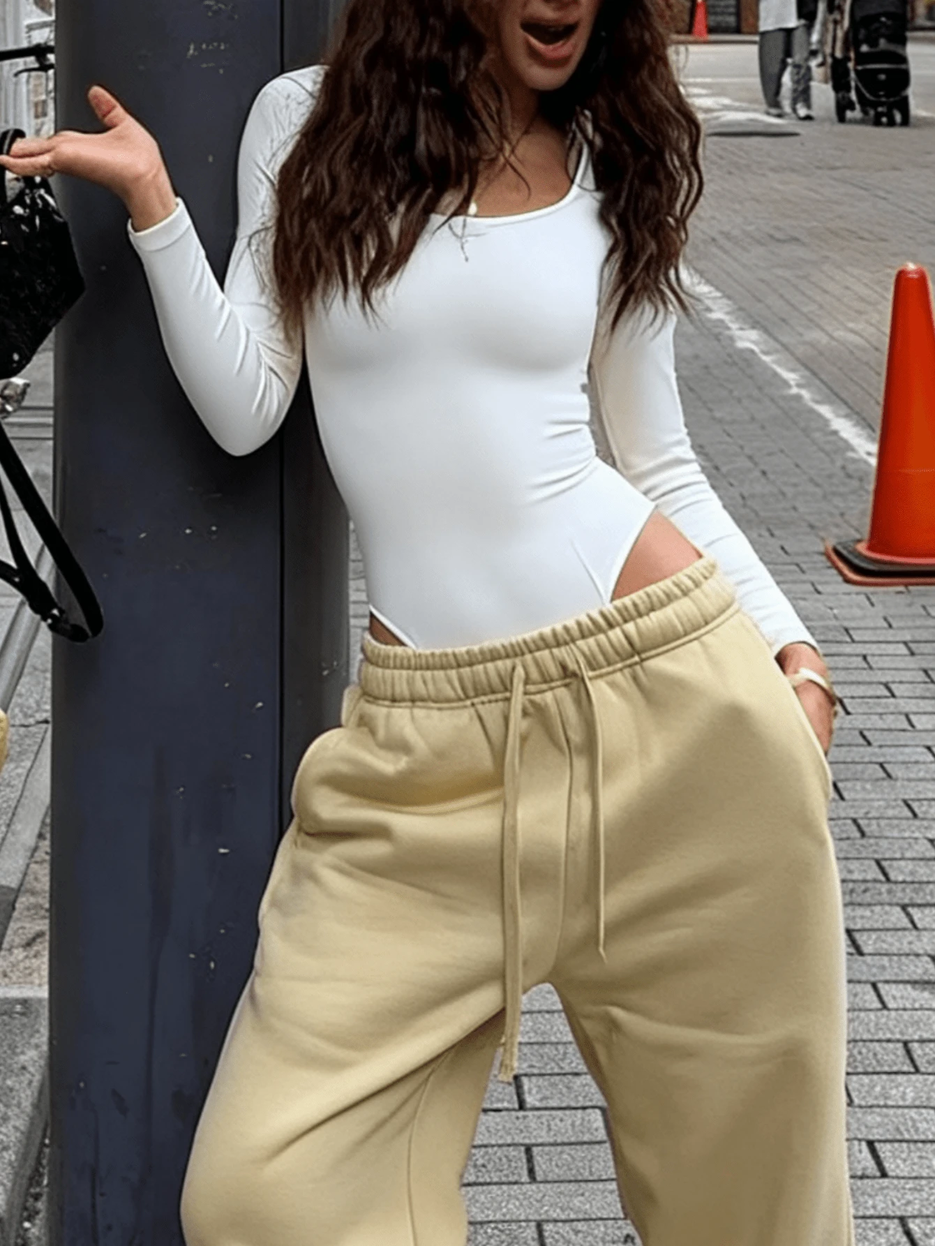 Fall Black Body Suit For Women Long Sleeve Body Suit O Neck Casual Going Out Outfit - White - View 1