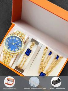 4pcs/Set Men's Elegant Versatile Quartz Watches, Fashion & Minimalist Watch Set - Gold - View 9
