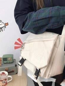 1个街头休闲大容量单肩斜挎包，复古通勤斜挎包，休闲百搭单肩包（带4个徽章），原宿风通勤包，适合男士街头时尚 - A - 查看 7