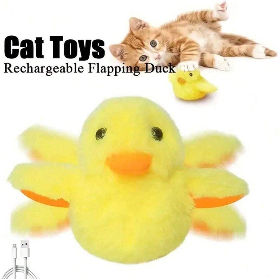 互动猫玩具：拍打翅膀的小鸭子，逗猫玩具，适合所有品种和体型的猫，USB充电式宠物玩具