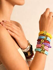 MECYLIFE 1pc Handmade Multicolor Dopamine 26 Letter Braided Bracelet, Suitable For Men And Women - Yellow Rope - View 8