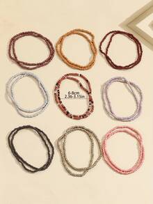 18pcs Bohemian Beach Style Multicolor Beaded Anklet Set For Women - 18pcs Brown - View 3