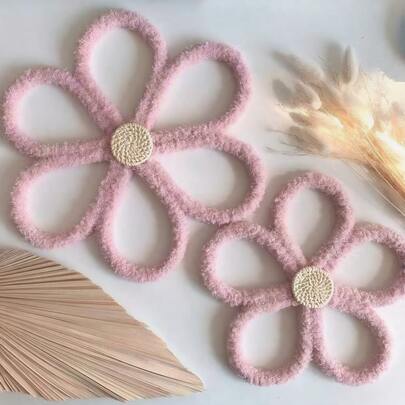 2件套手工雏菊花壁挂，优雅多彩雏菊，波西米亚风雏菊花卉挂毯 - 编织墙饰，波西米亚风卧室宿舍墙面装饰，卧室装饰，家居装饰，非常适合婚礼装饰、情人节礼物、各种节日装饰