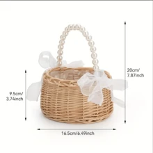 Handgeflochtener Rattan Perlen Prinzessinnen Korb, tragbarer Blumenkorb, Prinzessinnen Korb geeignet für Hochzeiten, Perlengriff geflochtener Korb, Picknick Aufbewahrungskorb, geeignet für Ostern, Hochzeitsfeiern und Partys, geeignet für Neujahr, Valentinstag, Partyveranstaltungen - Verschiedenfarbig - Übersicht 7