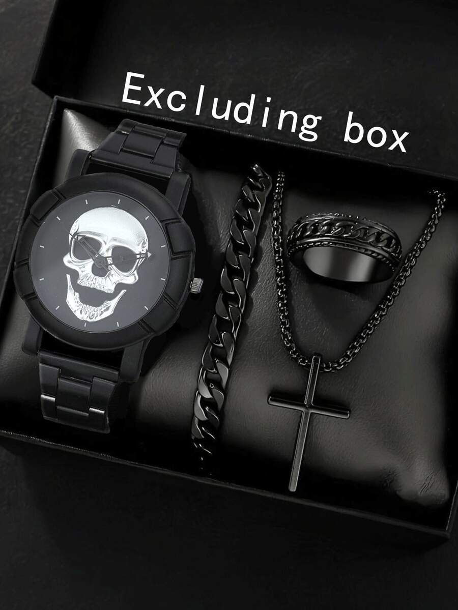 4pcs/Set Men's Elegant Versatile Quartz Watches, Fashion & Minimalist Watch Set - Black - View 1