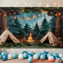 2D PlaneForest Scene With Tent, Fire Pit & String Lights | Party Backdrop | Camping Theme Decor | Versatile Decor Piece, Camping Accessories | Perfect For Parties, Photo Booths & Event Decorations - 1 Item - View 3