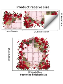 3D Rose Flower Window Wall Sticker Set, Removable Romantic Floral Wall Decals For Living Room, Bedroom, Study - Red - View 8