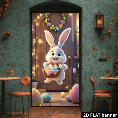 2D Polyester Easter Doorway Banner With 3D Rabbit And Egg Design, Suitable For Indoor, Office, Outdoor, Studio, Party Decoration, Holiday Gift