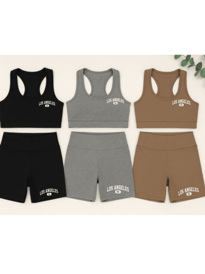 kit 3 Conjunto Academia  Top e Shorts Feminino  Los Angeles