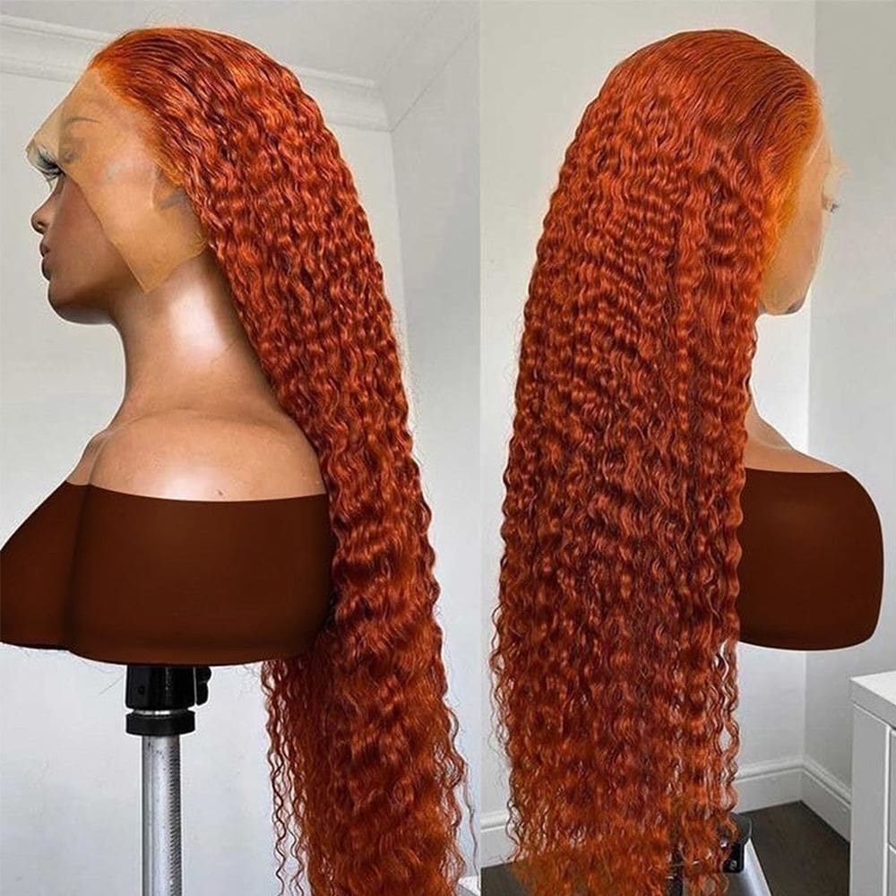 Uveous 34 Inch Ginger Lace Front Wigs Human Hair 13x4 Deep Wave Wig Orange Ginger Wig Human Hair Pre Plucked 350 Deep Curly Hd Lace Front Wigs For Women 200% Density Wet Wavy Deep Curly Frontal Wigs - S350 - 查看 1
