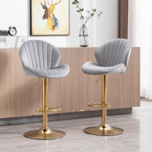 WAHSON OFFICE CHAIRS 2PCS Wahson Adjustable Velvet Bar Stool High Bar Chair Counter Stools With Gold Leg, Padded Gold Stool For Bar/Kitchen - Grey - View 9