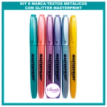 Kit 6 Metallic Highlighter Pens With Glitter - 6 Metallic Colors - Multicolor - View 5