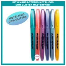 Kit 6 Metallic Highlighter Pens With Glitter - 6 Metallic Colors - Multicolor - View 6