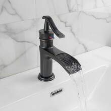 حنفية حوض الحمام الديكورية من البرونز الأسود، صنبور الشلال، جسم من النحاس، تحكم مزدوج في الحرارة والبرودة، صنبور حوض فاخر عصري رجعي، واجهة G1/2، مع 2 خرطوم 60 سم، 2 محول G3/8 - اليد الثانية - مشاهدة 4