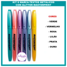 Kit 6 Metallic Highlighter Pens With Glitter - 6 Metallic Colors - Multicolor - View 3