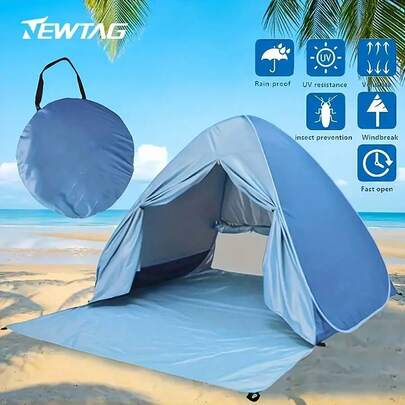 1pc Portable Quick Opening Sunshade Rainproof Tent, For Outdoor Beach For 3-4 People(After Arrival, Open The Package To Ventilate For One Day Before Use)