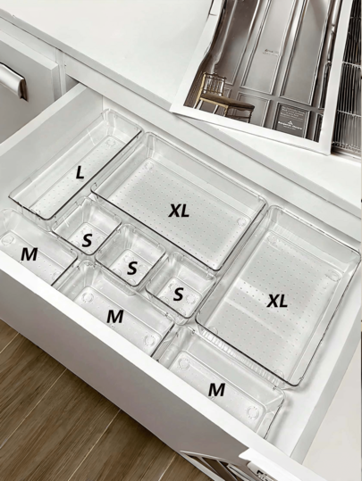 4/7/12pcs Clear Plastic Drawer Organizer Set, Desk Drawer Divider Organizers, Storage Bins For Makeup, Jewelry And Sundries, Home Accessories, Makeup Organizer