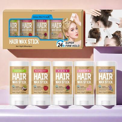 Set de 5 barras de cera para el cabello - Cera de peinado fresca y sin grasa, barra de cera para el cabello extraída naturalmente, apta para todo tipo de cabello
