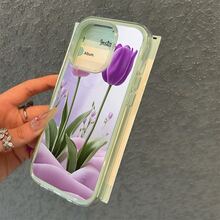 Phone Case: Purple-Pink Tulips Patterns Large Hole Transparent Backplate Dopamine Candy Colored Border Phone Case, Suitable For IPhone 16promax, 16 15pro 14 14 Plus/14 Pro Max 13 13 Pro 12Pro Promax Series.Anti-Drop And Stain-Resistant Soft Case,. - Hồng - Xem 6