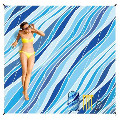 一套 83 英寸 x 79 英寸（210 x 200 厘米）沙滩毯，户外露营野餐垫，带便携式挂钩和地钉，超大尺寸沙滩垫，防水防沙地垫，沙滩巾，速干防潮垫，耐磨涤纶材质，轻便易携，舒适的家庭野餐垫，夏季家庭聚会用品，适合 2-8 位成人旅行、公园徒步、度假、音乐会、爬行垫，露营装备，露营必备品