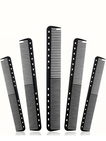 3pcs Black Carbon Fiber Hair Comb Set, Fine Tooth, Heat Resistant, Anti-Static Hair Brush