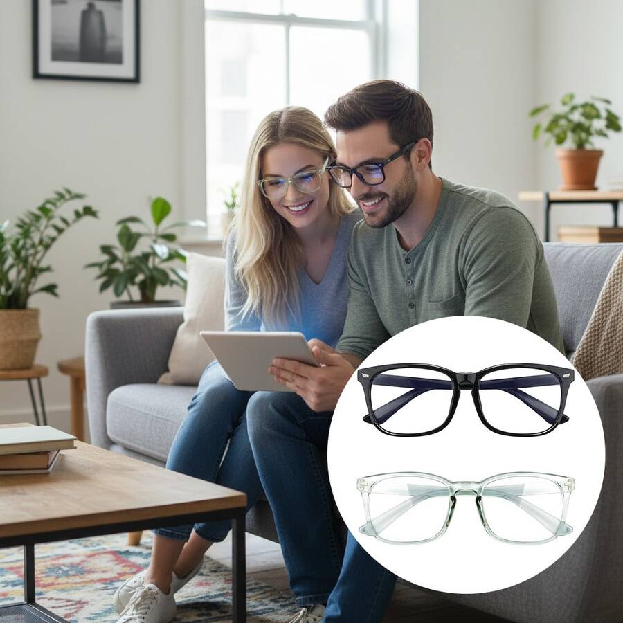 2 Packs Blue Light Blocking Glasses - Fashion Square Fake Eyeglasses, Anti Ray Computer Gaming Glasses, Blue Blockers Glasses For Women/Men, 2 Pairs Unisex Fashion Eyeglasses, Square Frame Glasses Suitable For Outfit Matching, Computer, Cellphone, TV Watching, Fashionable School Style, Clear Black Frames, Face Flattering Design For Summer Beach Vacation,Outdoor,Travel - Đen + Xám - Xem 1