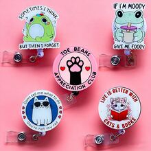 Retractable D Card Holder Reel With Cute Cartoon Design,Teacher Nurse Hospital Badge Holder Office Lanyard 1pc - Black - View 1