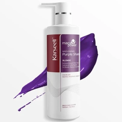  KARSEELL Violet Toning Shampoo 500 Ml Professional For Bleached Platinum Blonde Hair, Gray Or With Highlights Neutralizes Yellow And Orange Tones Formula With Hydrolyzed Collagen, Vegetable Proteins And Nourishing Oils That Hydrate, Repair And Strengthen The Hair Fiber, Controlling Frizz And Reducing Breakage Provides Softness, Elasticity And Intense Shine, Healthier Hair, Silky And Easy To Comb, Compatible With Keratin Treatments, Straightening And Coloring, Unisex Use, Ideal For Maintaining A Luminous And Uniform Cool Blonde With Visible Results From The First Application.