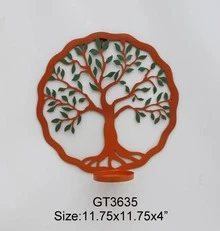 Metal Wall Decoration, Life Tree Candlestick, Genealogy Tree Wall Decoration, Creative Home Decoration, Living Room, Bedroom, Office Wall Art Pendant - Burnt Orange - View 2