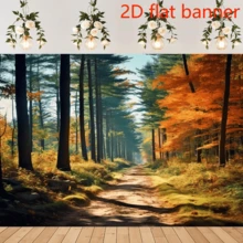 2D Plane1pc, Autumn Scenery Deciduous Background Deciduous Mountain Road Photography Backdrop Tree And Yellow Fall Leaves View Background Home Decor - 1 - View 2