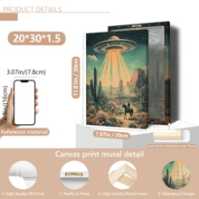 1 szt. Plakat ścienny w stylu vintage, styl dekoracyjny retro, klasyczny nowoczesny obraz na płótnie z UFO i kowbojem na koniu, plakat z krajobrazem w ramie z żywicy, z ramą lub bez, dekoracja pokoju, wystrój domu, wystrój akademika, hotelu, domu, salonu, sypialni, łazienki i biura