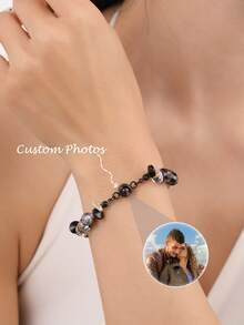 定制照片投影多面水晶串珠手链 | 可调节金属链 | 多色可选：黑/金/银/玫瑰金 | 闪耀奢华美感 | 个性化纪念珠宝 | 送给女友/伴娘的理想礼物 | 适合日常佩戴及特殊场合 - 彩色 - 查看 6