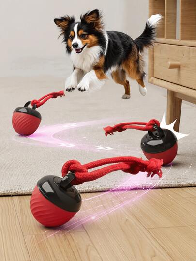 1个互动智能狗狗球玩具，运动型耐咬狗狗球，USB充电，带尾绳的移动球，可模拟狗狗吠叫，室内宠物滚动游戏，适合小型/中型犬，缓解无聊并激发咀嚼兴趣