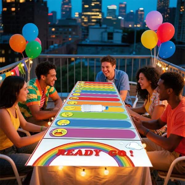 1 pezzo Tovaglia interattiva per feste - Compleanno, Bar del dollaro, Trofeo - Senza elettricità necessaria, Tovaglia in poliestere facile da pulire per team building, feste di compleanno, serate di giochi - Decorazioni per giochi di festa, Forniture e decorazioni per feste, Tema arcobaleno