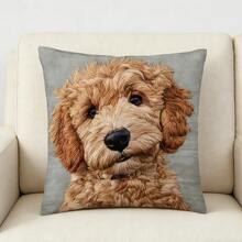 4 Pcs/1pc Retro Style Brown Curly Dog Pattern Pillow Cover, Party Decoration Pillowcase | 18x18 Inches | Zipper Closure | Soft And Comfortable Fabric Fade Resistant, Hand Washed, Suitable For Modern Living Room Decoration, Bedroom Decoration, And Home Decoration. No Pillow Core Pillows Bedding Pillow Case Cushion Covers Cushion Cover Cushions Pillow Cases - Multicolor - View 10
