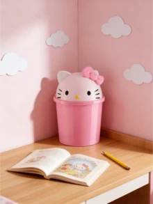 Sanrio 1pc Mini Hello Kitty Desktop Trash Can With Removable Lid - Cute & Fashionable Decor/Storage Box For Office, Kitchen Or Coffee Table