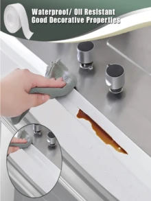 1卷0.87英寸宽防水防油接缝贴纸，适用于厨房、浴室等场所 - 自粘防霉马桶贴纸和浴室马桶贴纸 - 印刷防水贴纸，用于厨房和浴室用品及装饰，厨房和浴室必备品 - 白色 - 查看 3